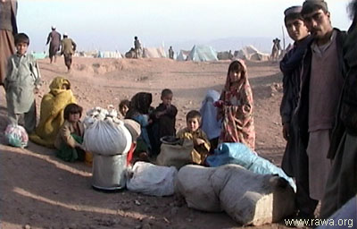 A new arrived family with their belongings.