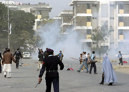 Police resorted to teargas shelling and baton charge of RAWA activists and the Taliban were still pelting stones on the demonstrators and in fact the Police joined the Taliban to crush RAWA activists. 