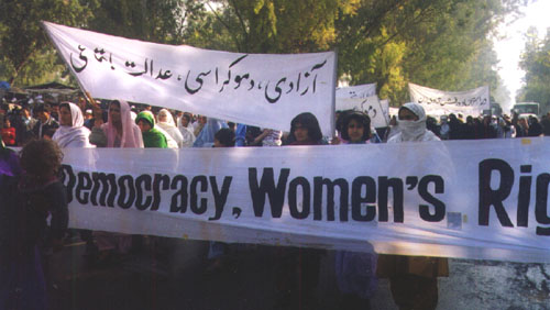 At Peshawar Mor, a  large number of Afghan women joined the protest rally.