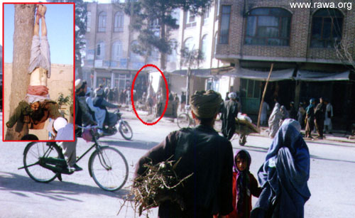 A victim hanged in the middle of the city