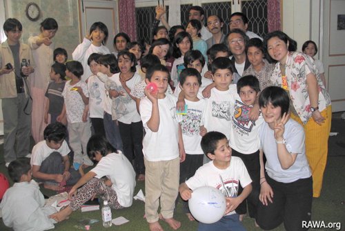 Japanese supporters of RAWA with the children